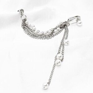 Silver Pearl Chain Ear Cuff